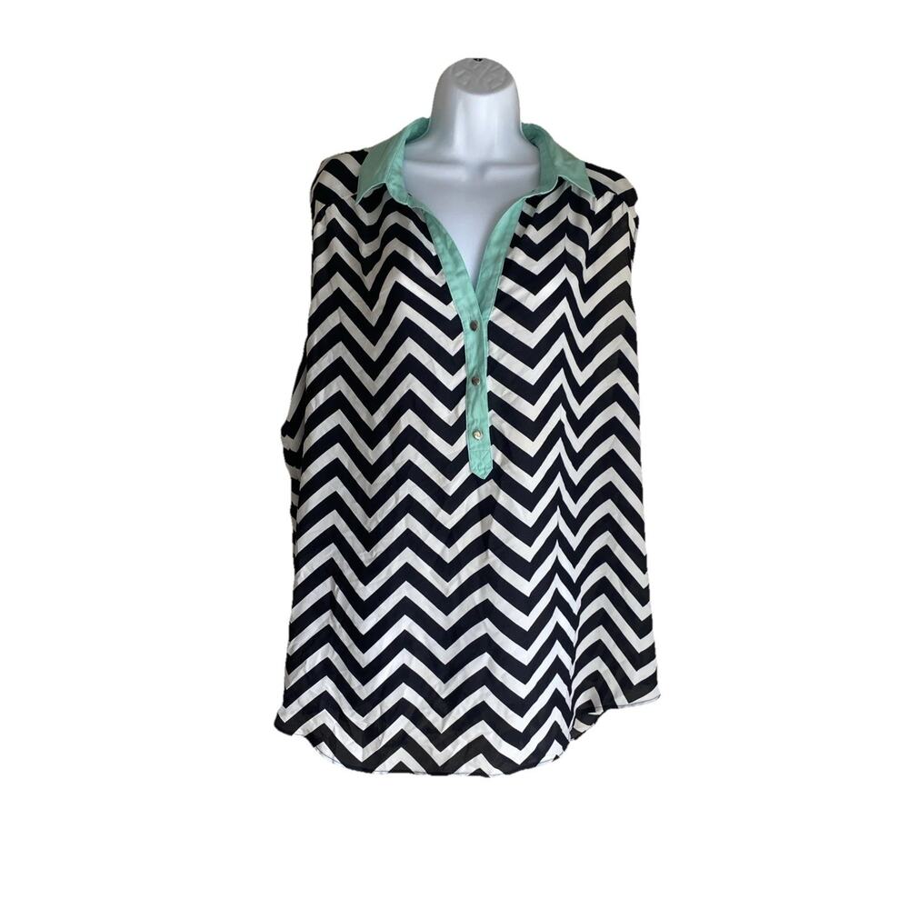 Heartsoul Women Plus Size 3X Feminine Academic Blouse Mint Black Stripe Flowy